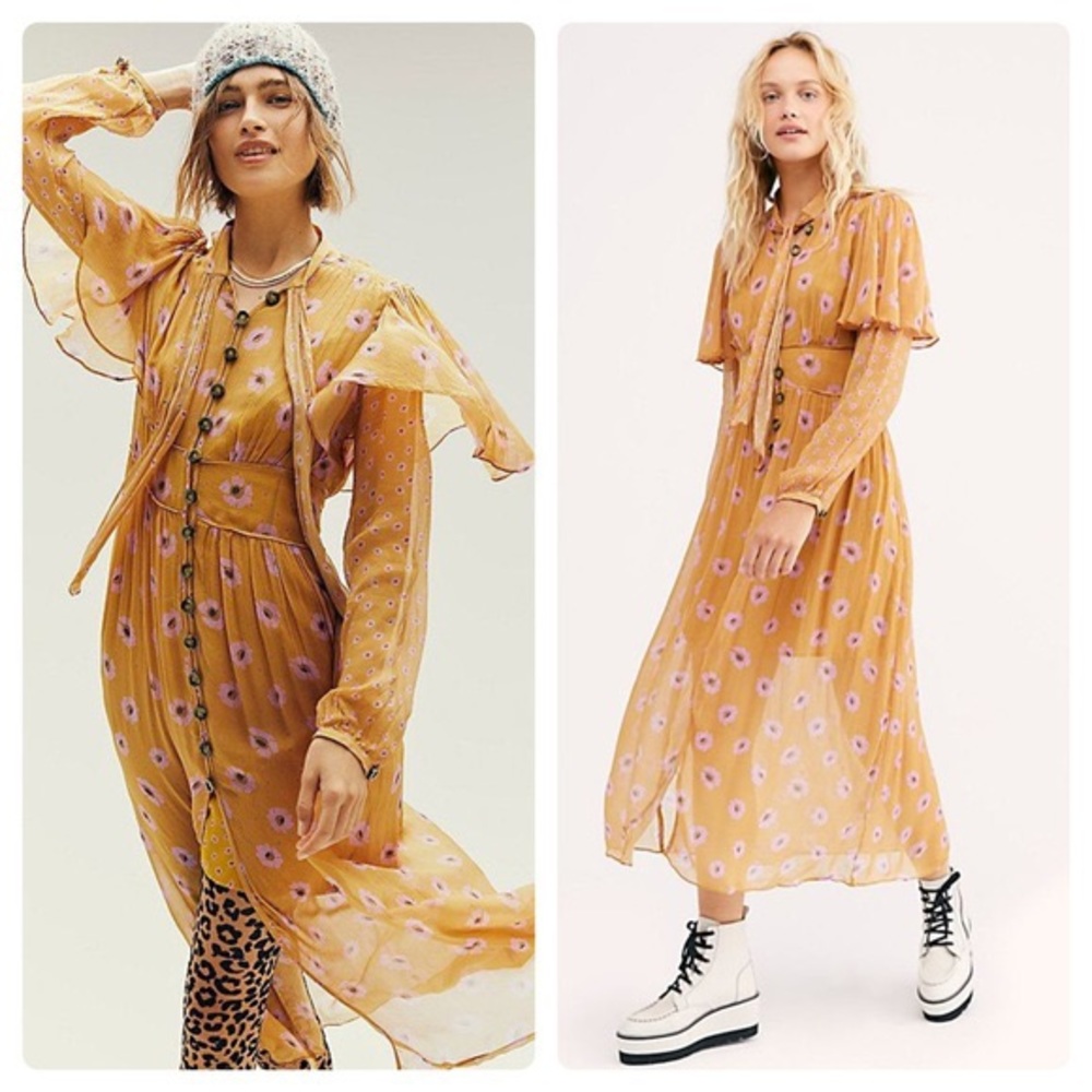 Free People Yellow Dazey Dress